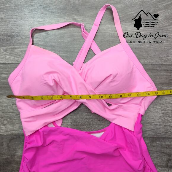 Eomenie Cross Front Cut Out Tie Back One Piece Swimsuit Size L - Picture 4 of 6